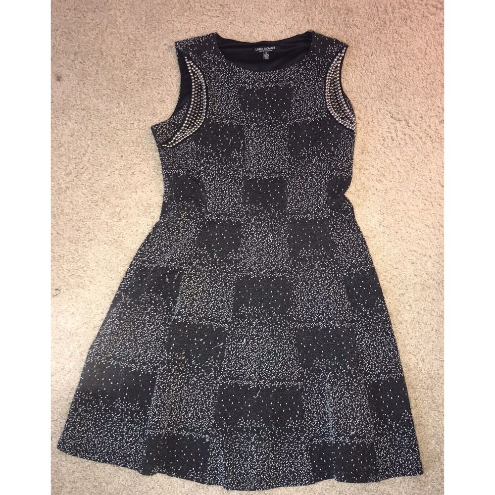 LINEA DOMANI Black Blend Dress Multi Media Textured Metallic Silver 12 M/L LBD